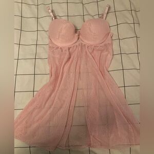 Y2K Pink Juicy Couture Flyaway babydoll top with adjustable straps and underwire